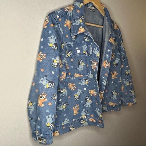 Girls Jean Jacket size XL(14) BLUEY Cartoon Print Denim Bingo Bluey School Coat - Picture 6 of 16